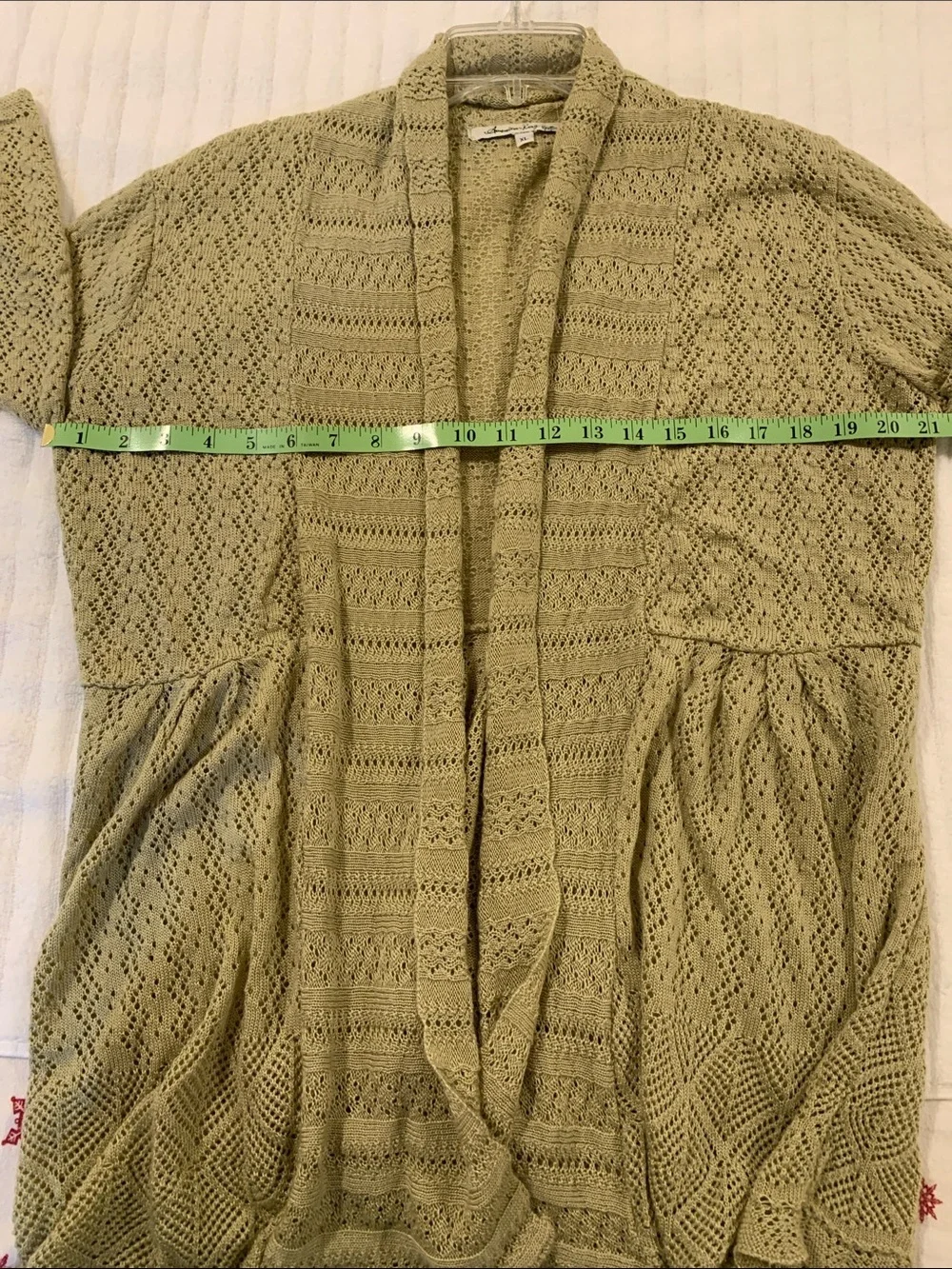 American Rag Open Front Knit (crochet-style)Women's Cardigan Empire Waist Tan XL